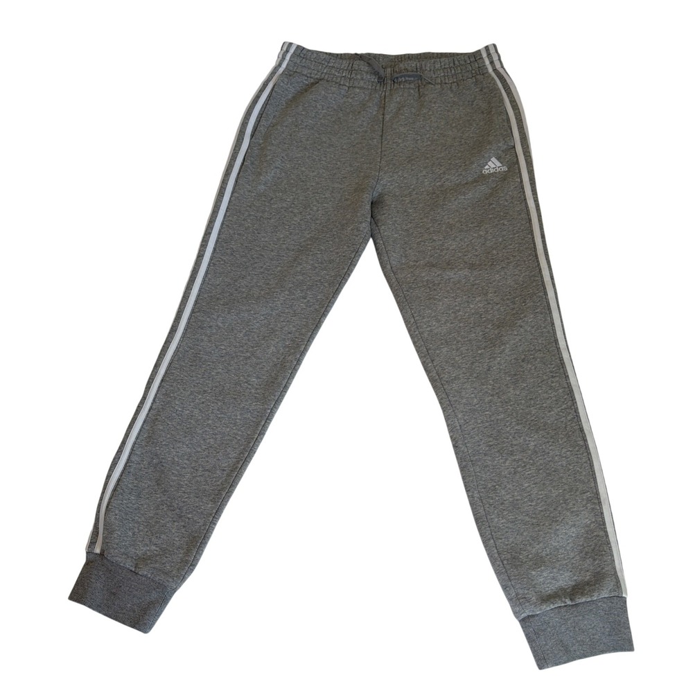 Adidas Jogger Pants Mens Large Gray Cotton Polyester Fleece Fit Three Stripes
